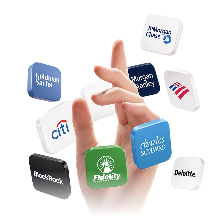 Finance company tiles floating in a hand